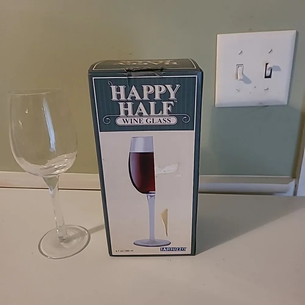 Happy Half Wine Glass